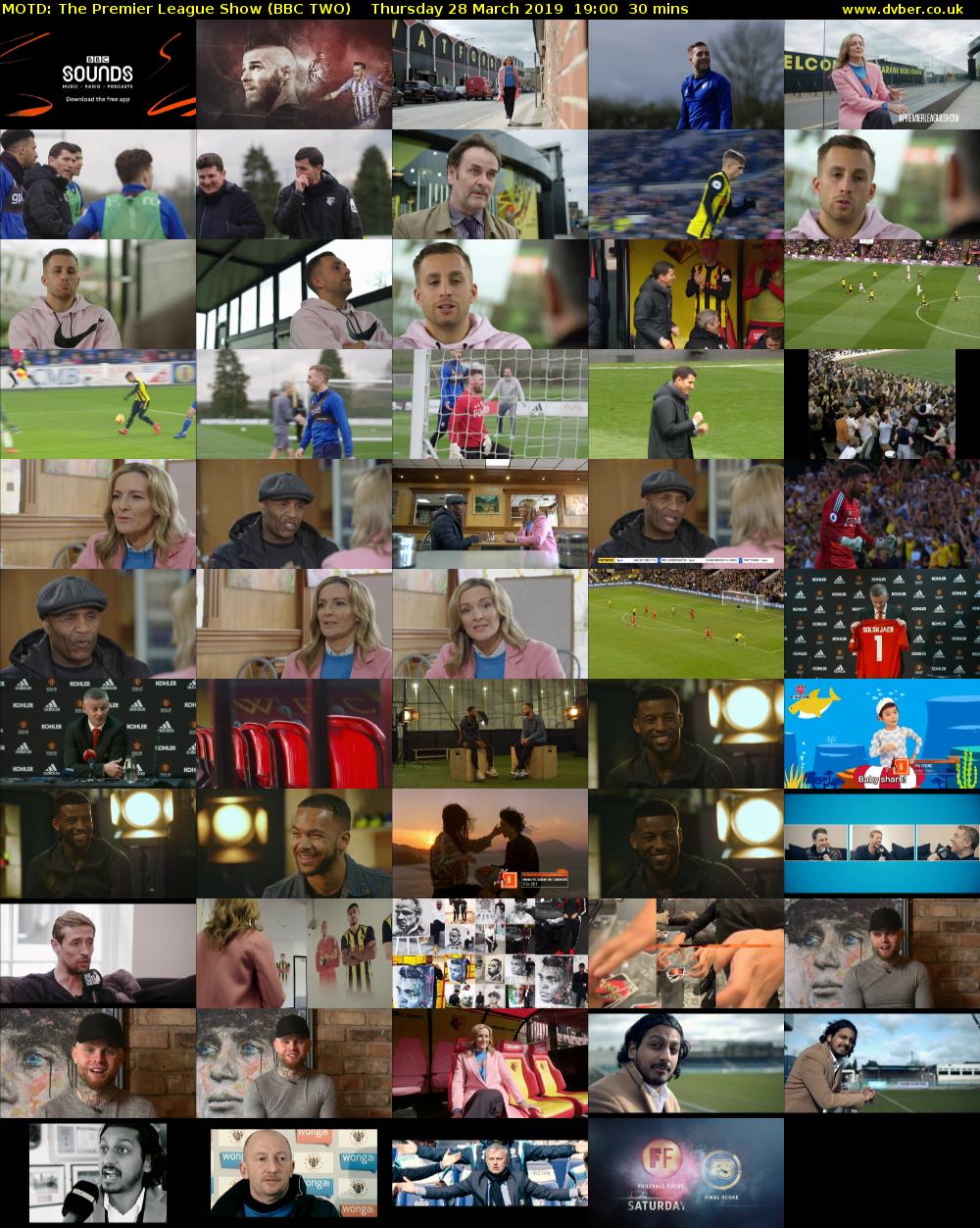MOTD: The Premier League Show (BBC TWO) Thursday 28 March 2019 19:00 - 19:30