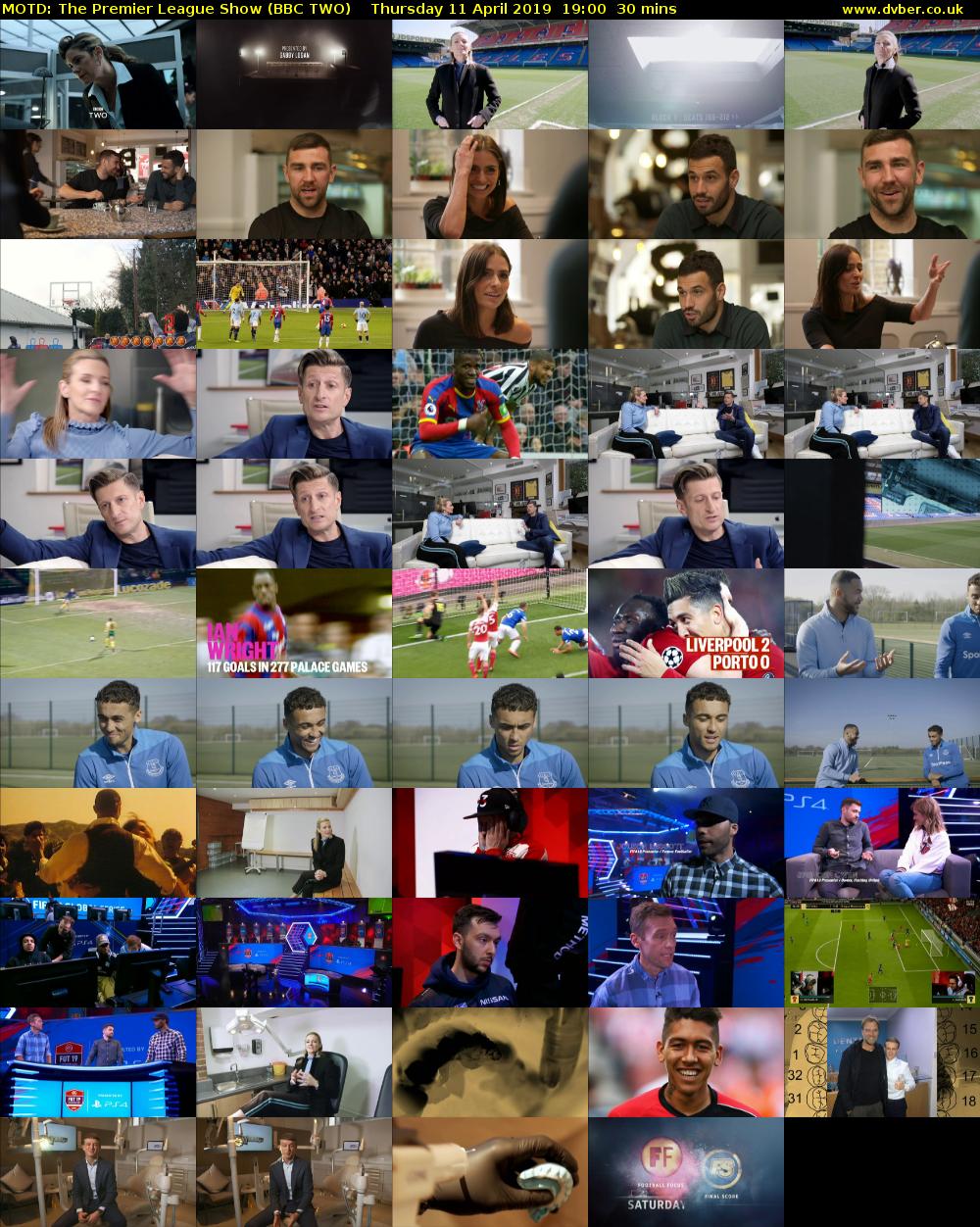 MOTD: The Premier League Show (BBC TWO) Thursday 11 April 2019 19:00 - 19:30