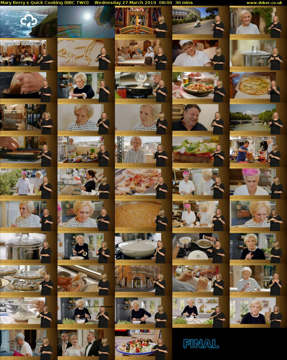 Mary Berrys Quick Cooking (BBC TWO) Wednesday 27 March 2019 08:00 - 08:30