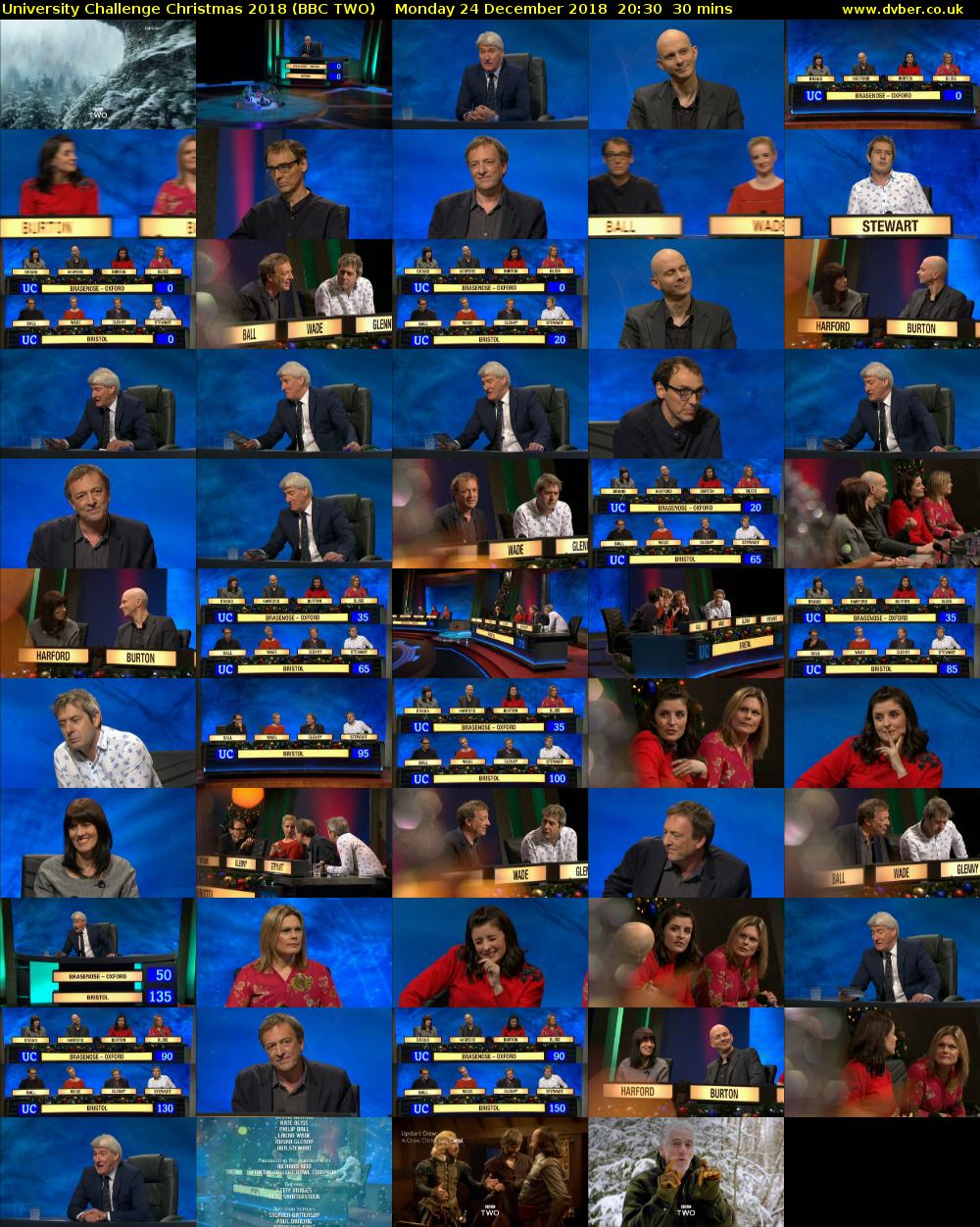 University Challenge Christmas 2018 (BBC TWO) Monday 24 December 2018 20:30 - 21:00