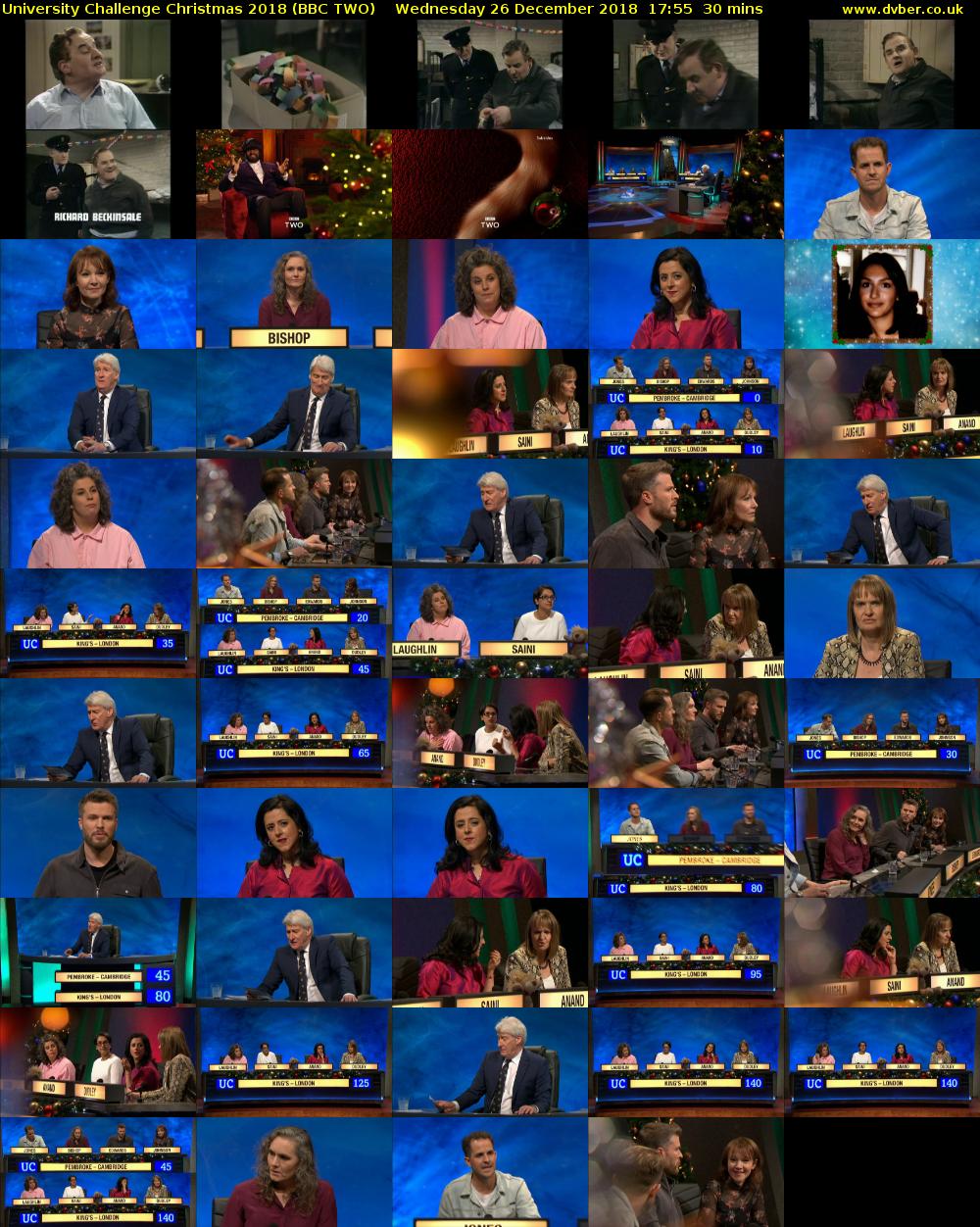 University Challenge Christmas 2018 (BBC TWO) Wednesday 26 December 2018 17:55 - 18:25