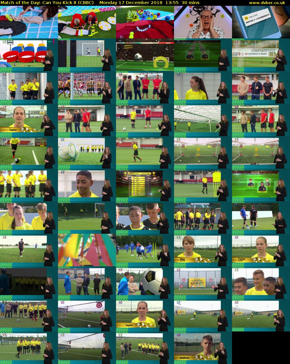 Match of the Day: Can You Kick It (CBBC) Monday 17 December 2018 13:55 - 14:25