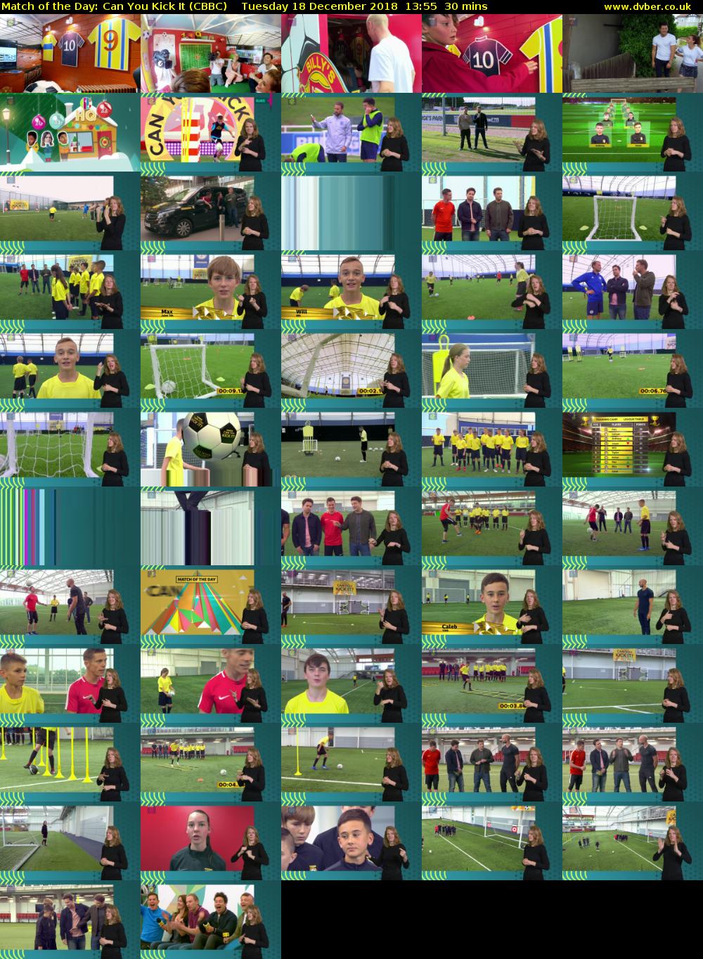 Match of the Day: Can You Kick It (CBBC) Tuesday 18 December 2018 13:55 - 14:25