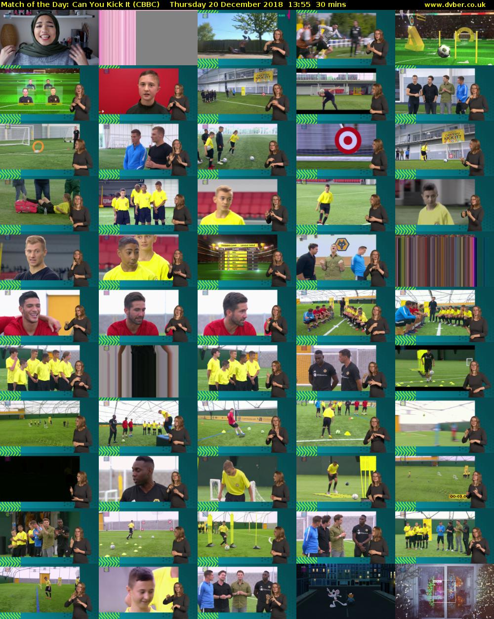 Match of the Day: Can You Kick It (CBBC) Thursday 20 December 2018 13:55 - 14:25