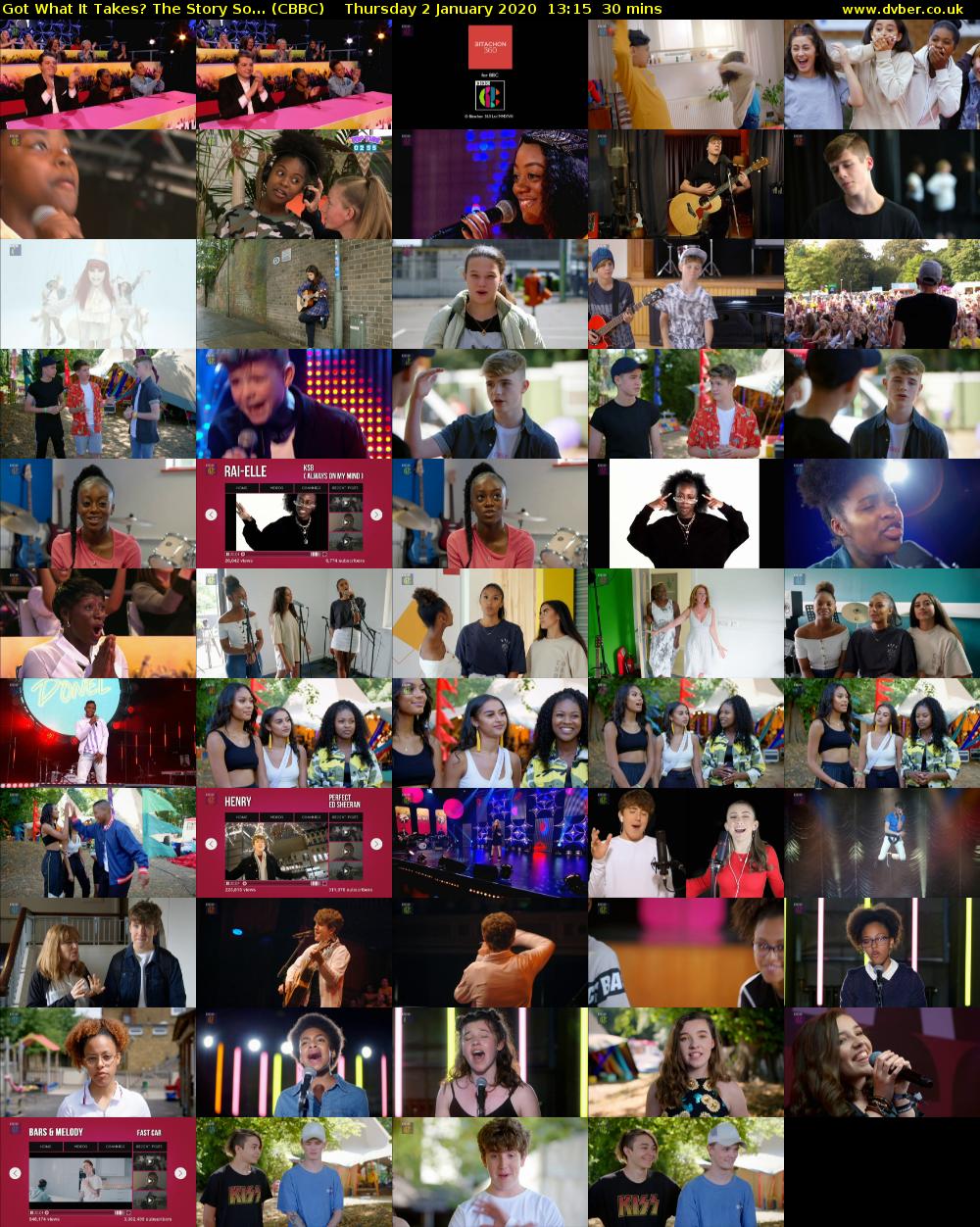 Got What It Takes? The Story So... (CBBC) Thursday 2 January 2020 13:15 - 13:45