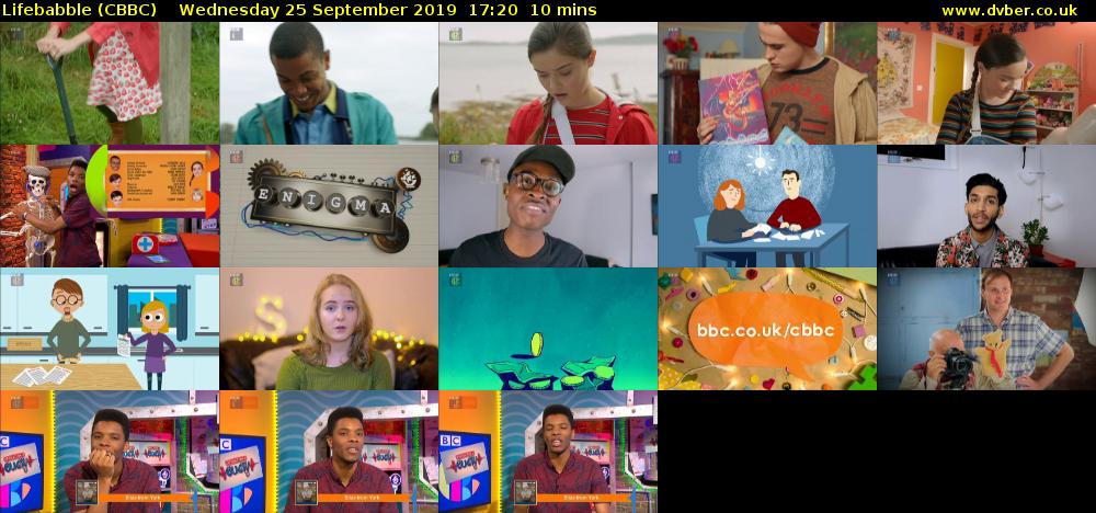Lifebabble (CBBC) Wednesday 25 September 2019 17:20 - 17:30