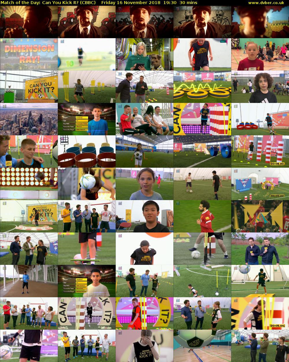 Match of the Day: Can You Kick It? (CBBC) Friday 16 November 2018 19:30 - 20:00