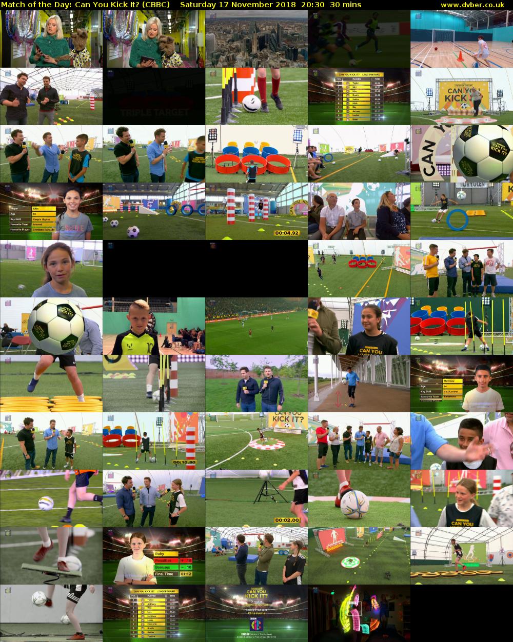 Match of the Day: Can You Kick It? (CBBC) Saturday 17 November 2018 20:30 - 21:00
