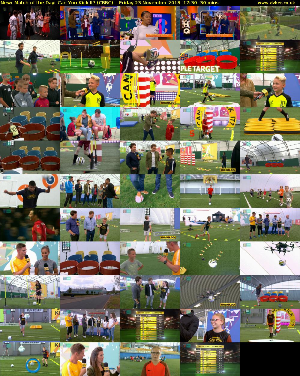 Match of the Day: Can You Kick It? (CBBC) Friday 23 November 2018 17:30 - 18:00