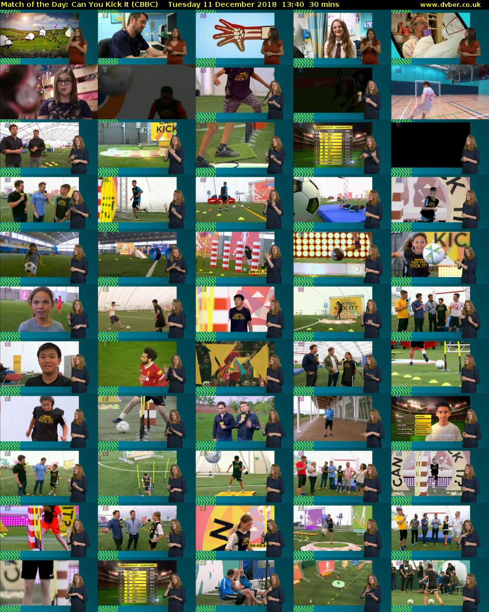 Match of the Day: Can You Kick It (CBBC) Tuesday 11 December 2018 13:40 - 14:10