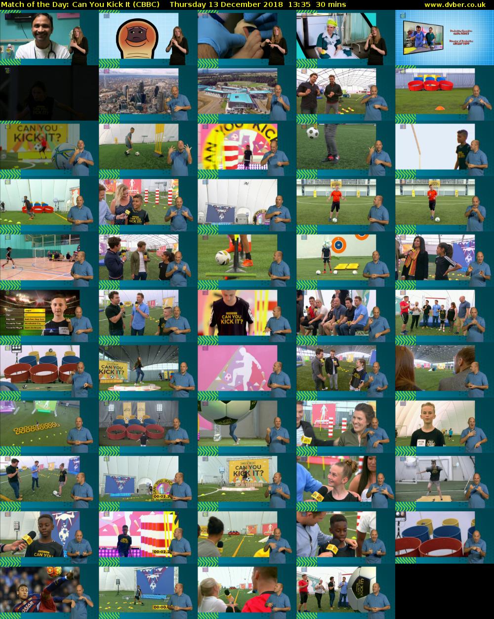 Match of the Day: Can You Kick It (CBBC) Thursday 13 December 2018 13:35 - 14:05