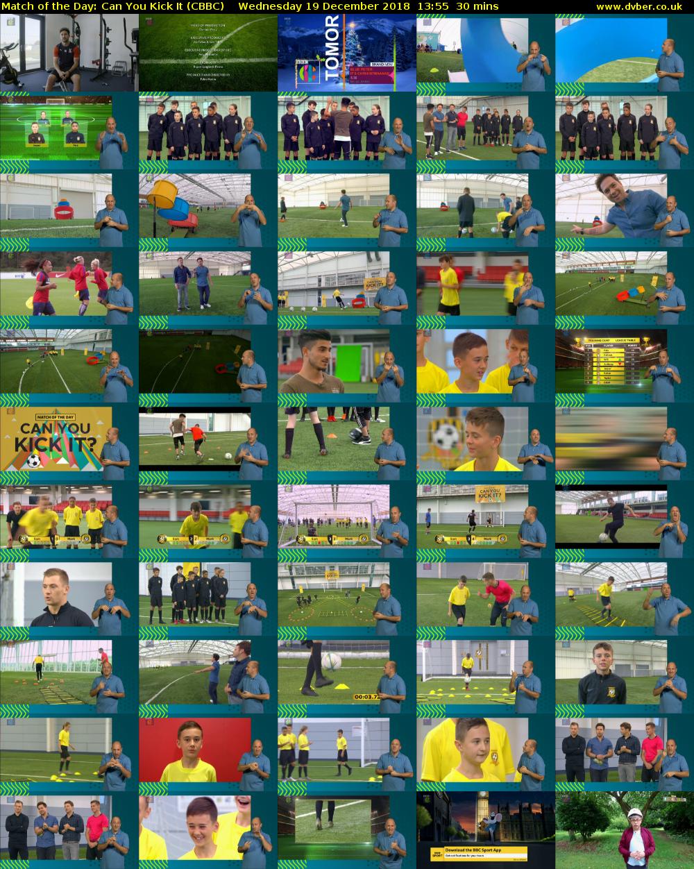 Match of the Day: Can You Kick It (CBBC) Wednesday 19 December 2018 13:55 - 14:25