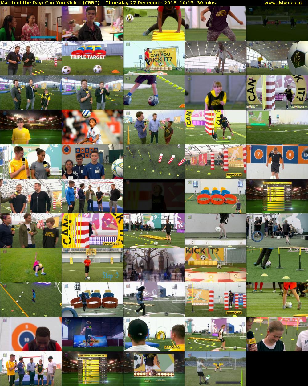 Match of the Day: Can You Kick It (CBBC) Thursday 27 December 2018 10:15 - 10:45