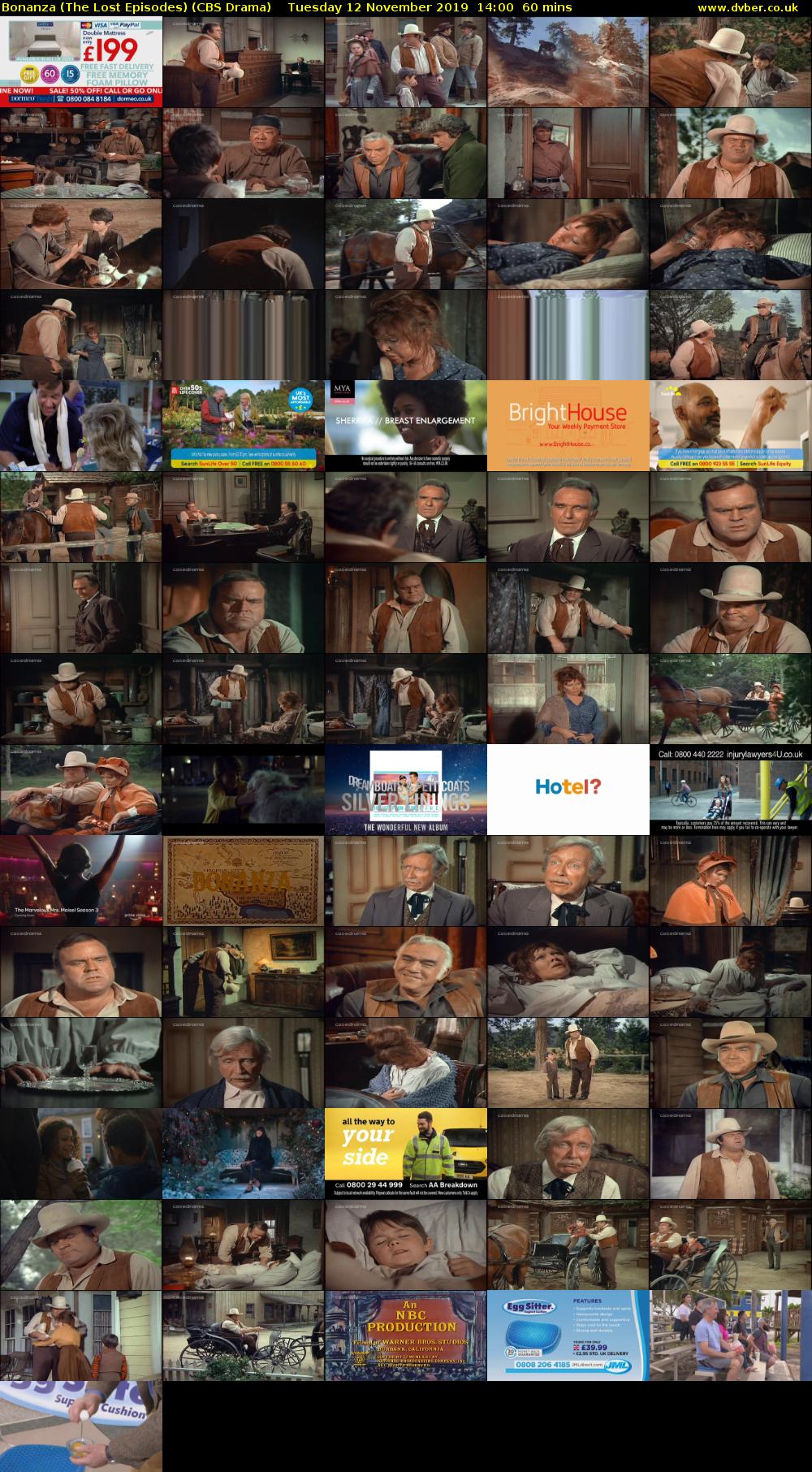 Bonanza (The Lost Episodes) (CBS Drama) Tuesday 12 November 2019 14:00 - 15:00