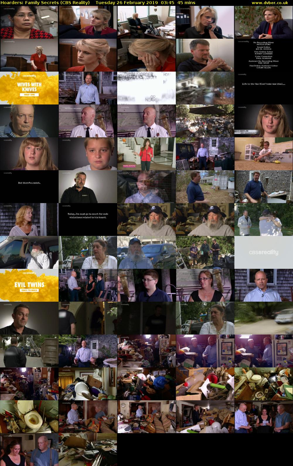 Hoarders: Family Secrets (CBS Reality) Tuesday 26 February 2019 03:45 - 04:30