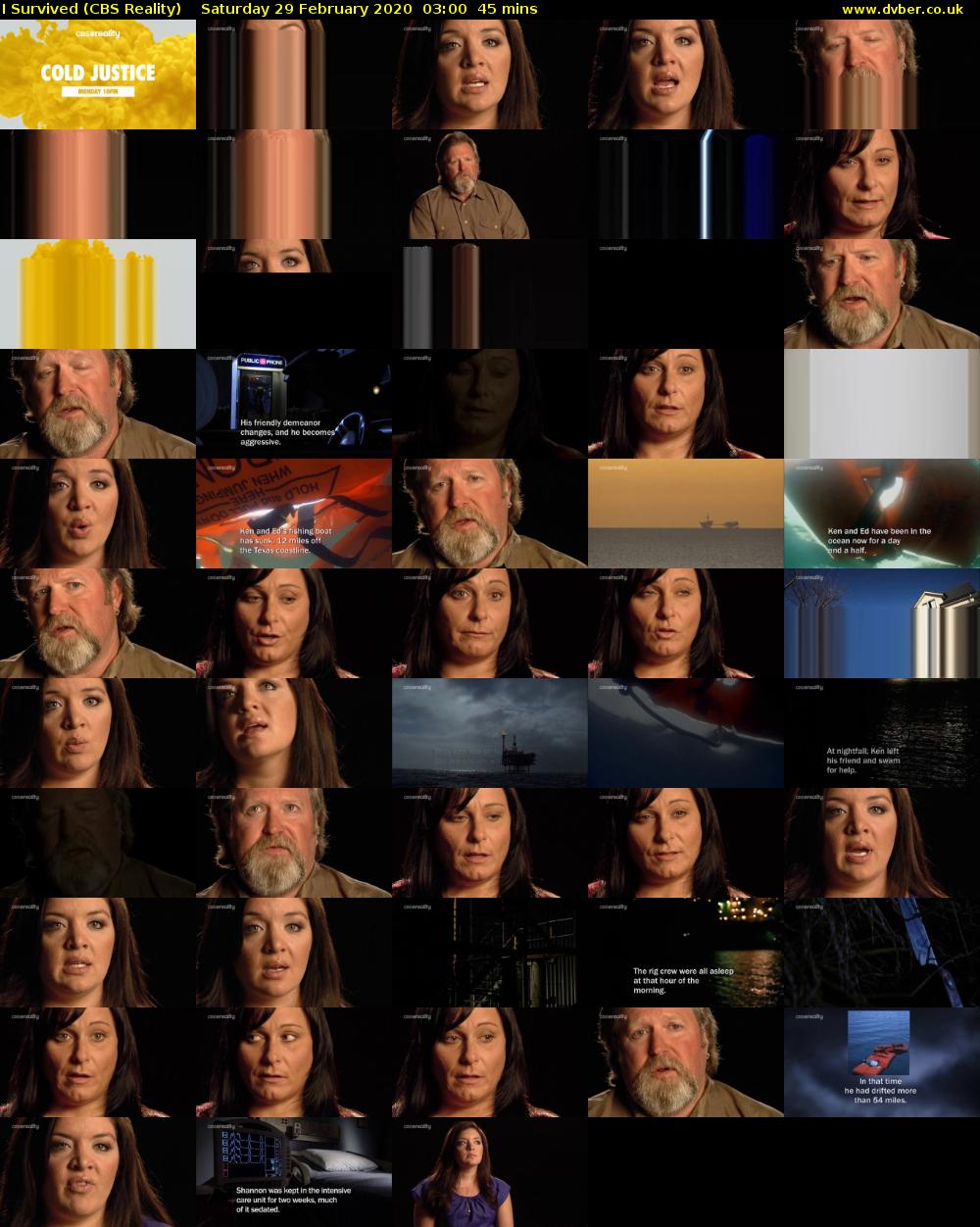 I Survived (CBS Reality) Saturday 29 February 2020 03:00 - 03:45