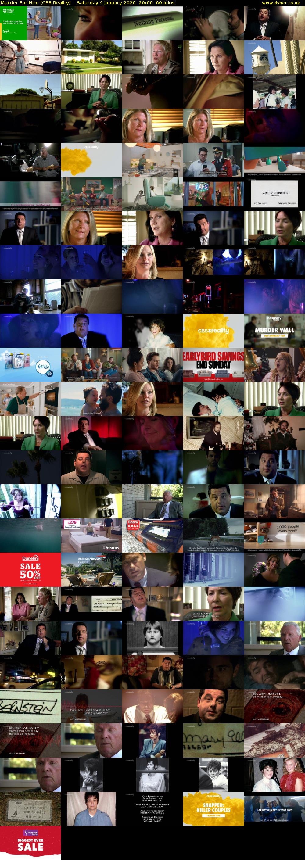 Murder For Hire (CBS Reality) Saturday 4 January 2020 20:00 - 21:00