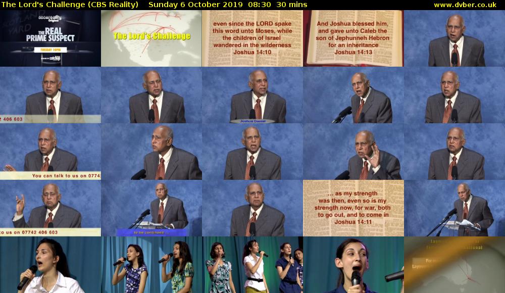 The Lord's Challenge (CBS Reality) Sunday 6 October 2019 08:30 - 09:00