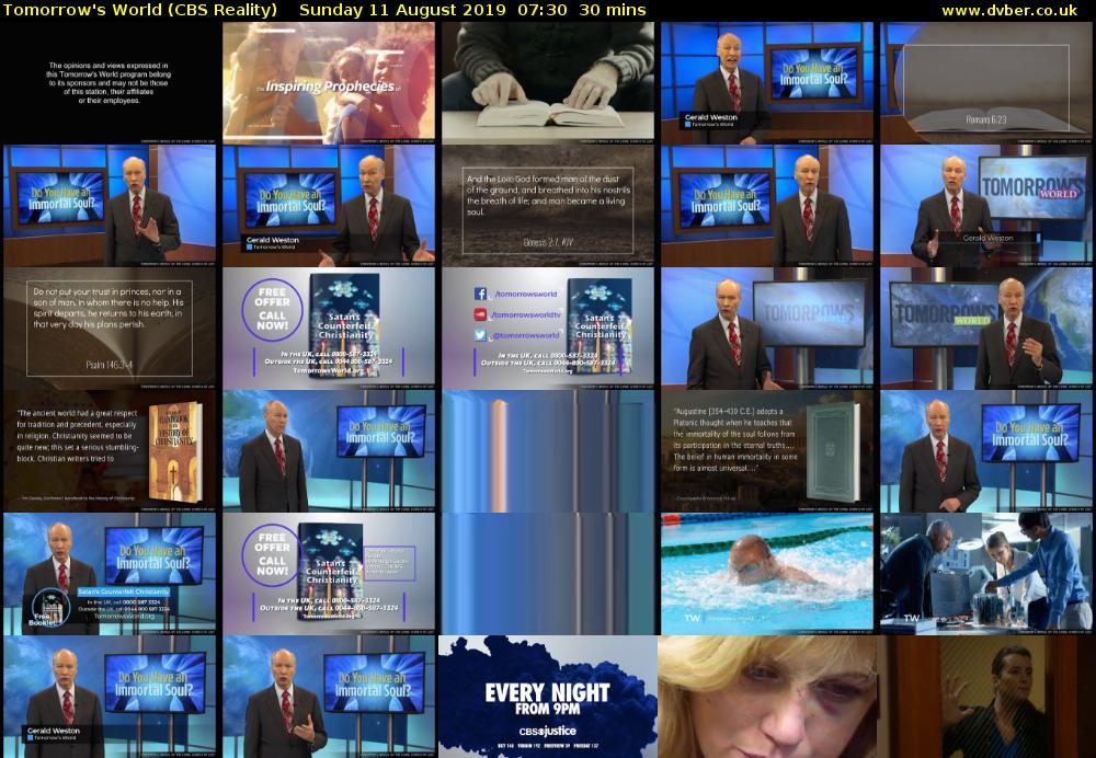 Tomorrow's World (CBS Reality) Sunday 11 August 2019 07:30 - 08:00