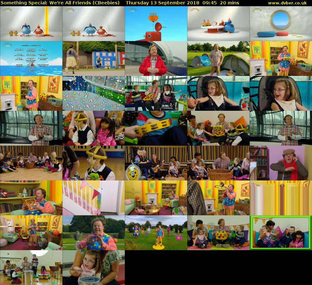 Something Special: We're All Friends (CBeebies) Thursday 13 September 2018 09:45 - 10:05