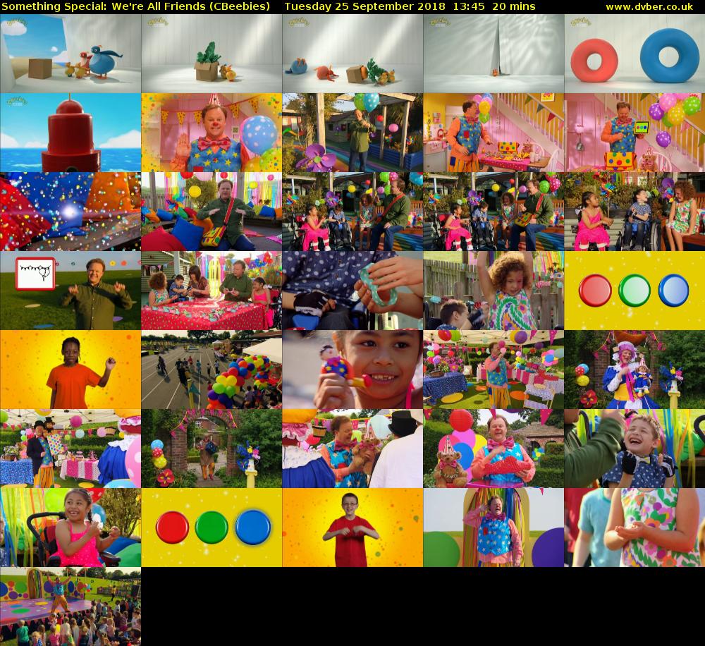 Something Special: We're All Friends (CBeebies) Tuesday 25 September 2018 13:45 - 14:05