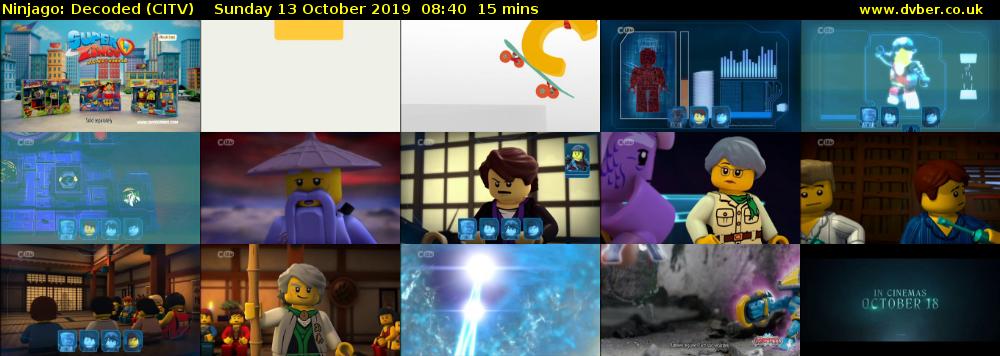 Ninjago: Decoded (CITV) Sunday 13 October 2019 08:40 - 08:55