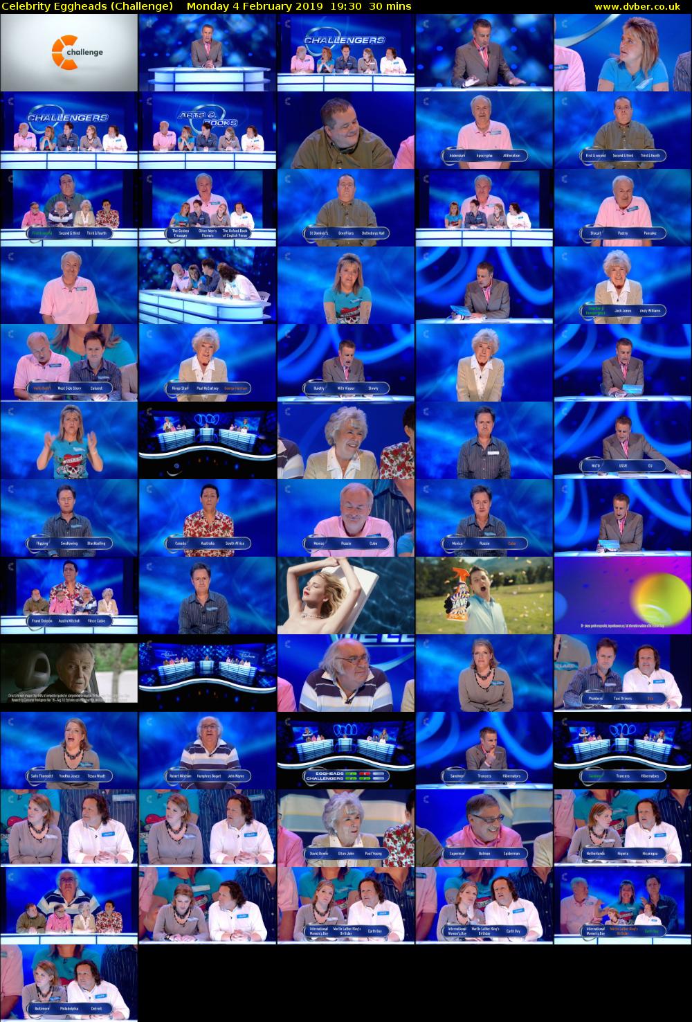 Celebrity Eggheads (Challenge) Monday 4 February 2019 19:30 - 20:00