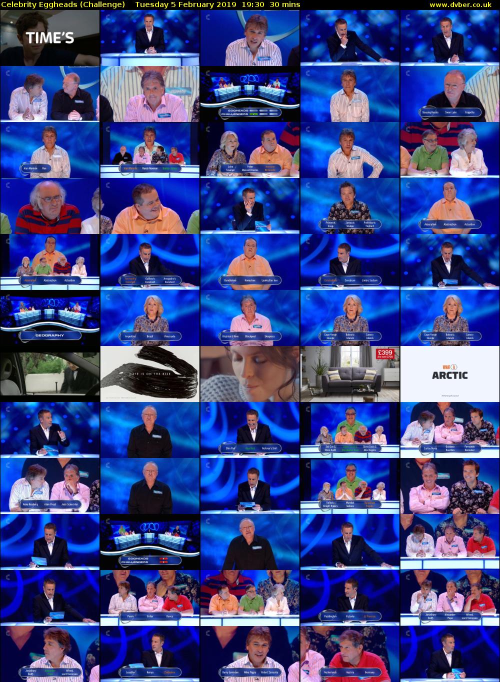 Celebrity Eggheads (Challenge) Tuesday 5 February 2019 19:30 - 20:00