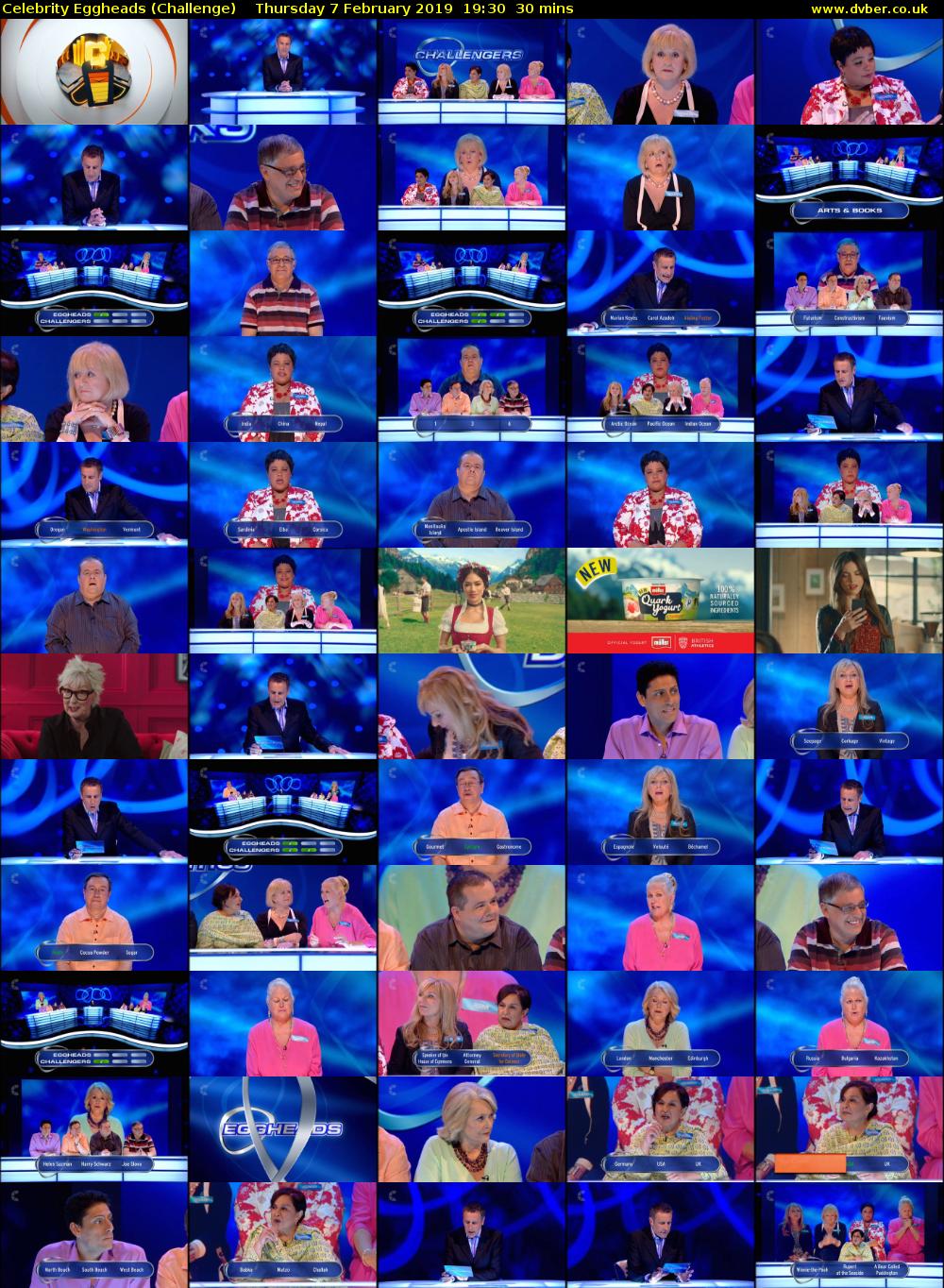 Celebrity Eggheads (Challenge) Thursday 7 February 2019 19:30 - 20:00