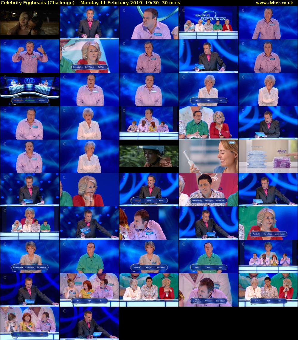 Celebrity Eggheads (Challenge) Monday 11 February 2019 19:30 - 20:00