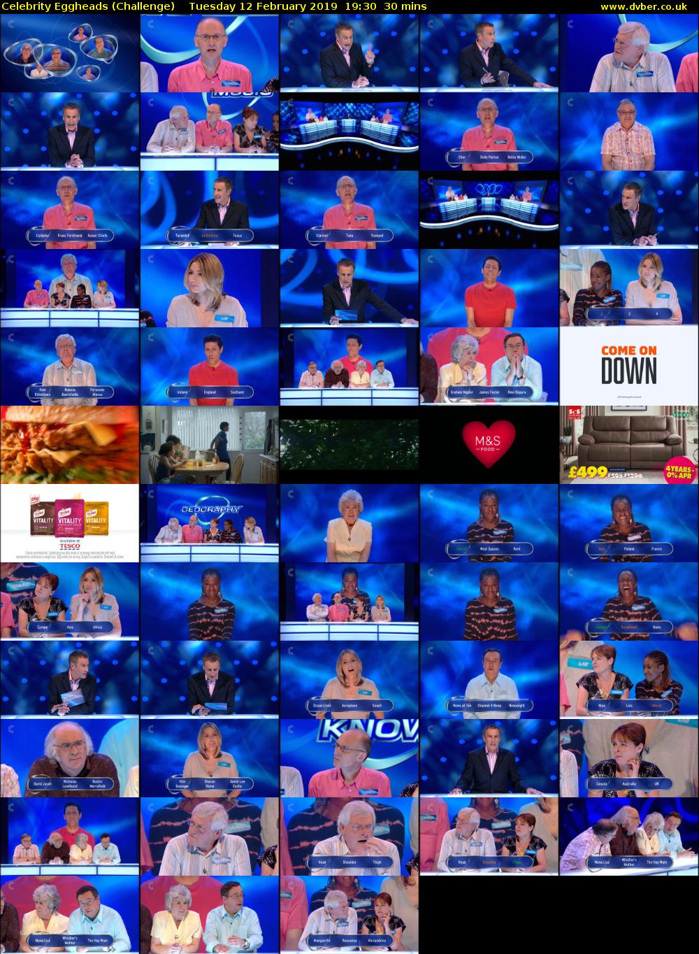 Celebrity Eggheads (Challenge) Tuesday 12 February 2019 19:30 - 20:00