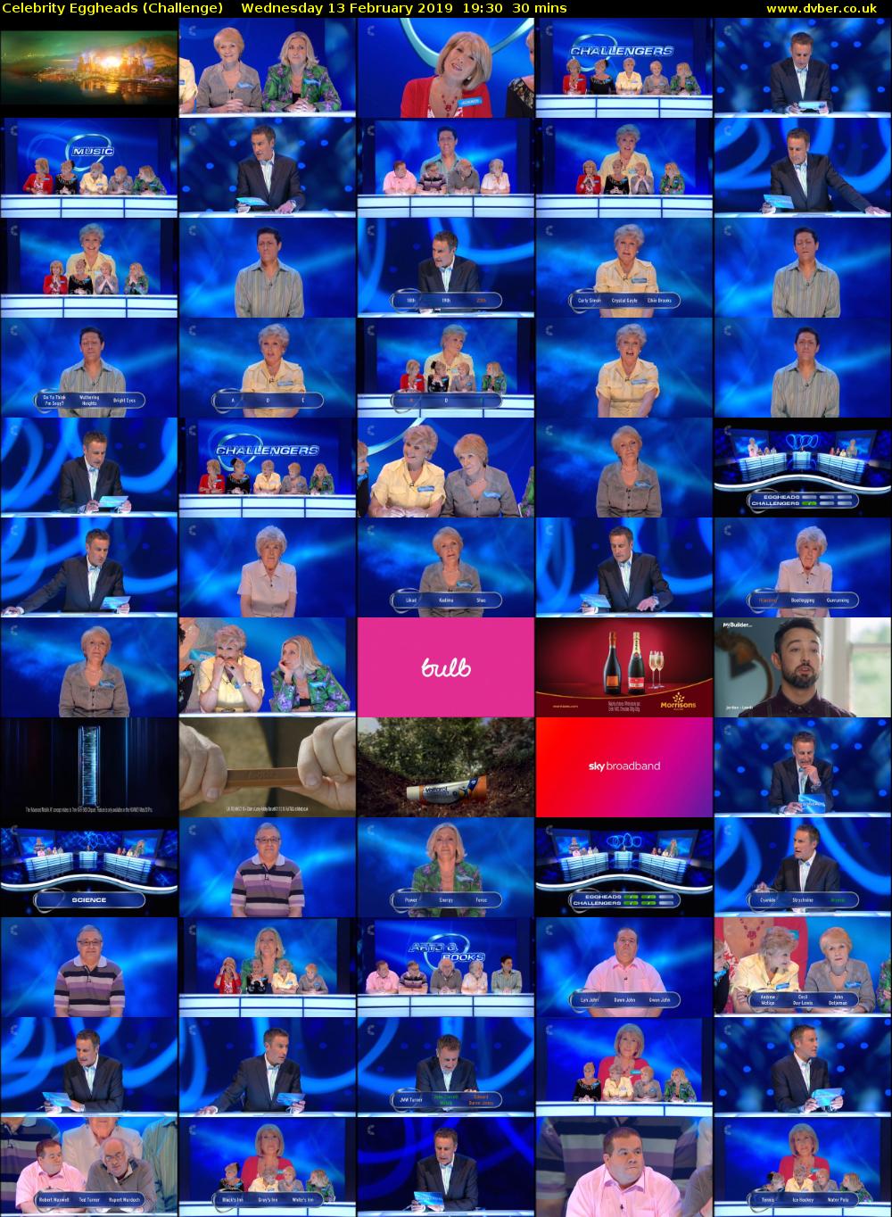Celebrity Eggheads (Challenge) Wednesday 13 February 2019 19:30 - 20:00