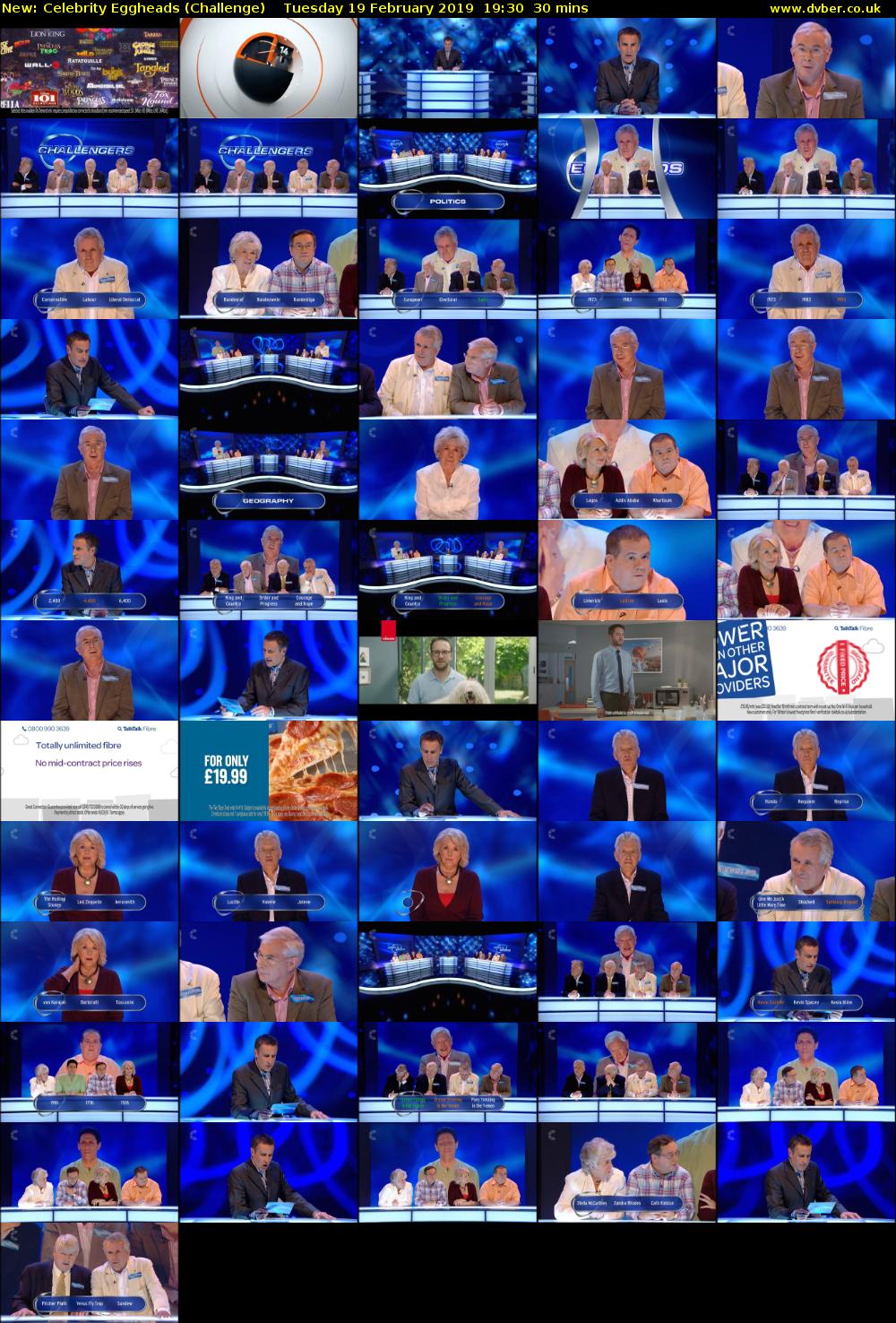 Celebrity Eggheads (Challenge) Tuesday 19 February 2019 19:30 - 20:00