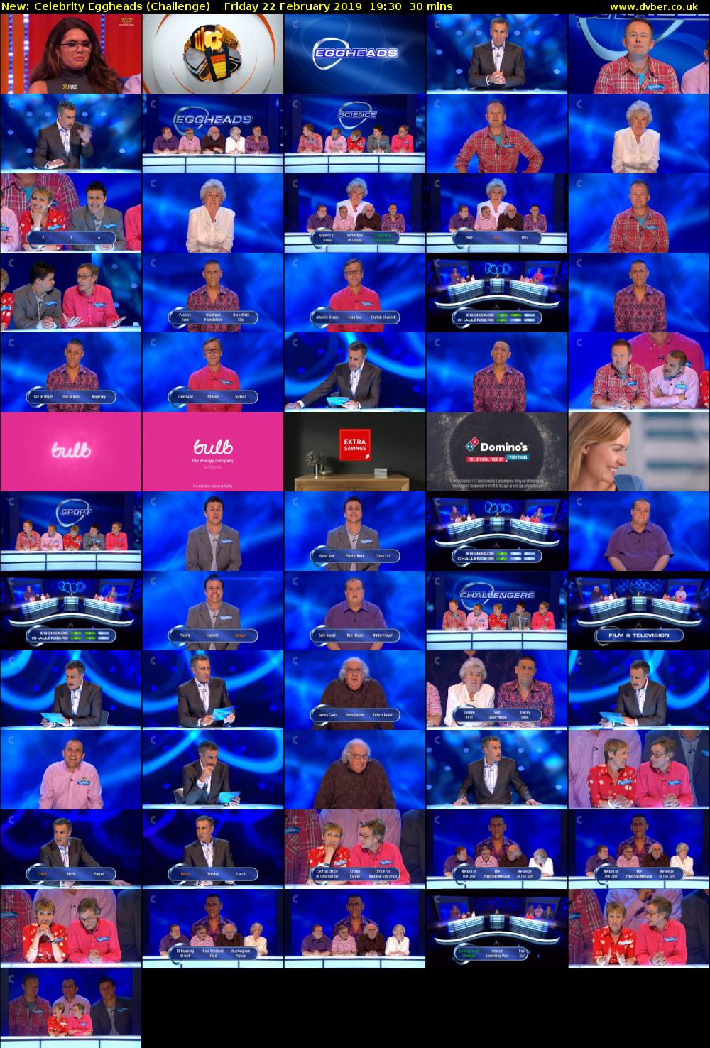 Celebrity Eggheads (Challenge) Friday 22 February 2019 19:30 - 20:00