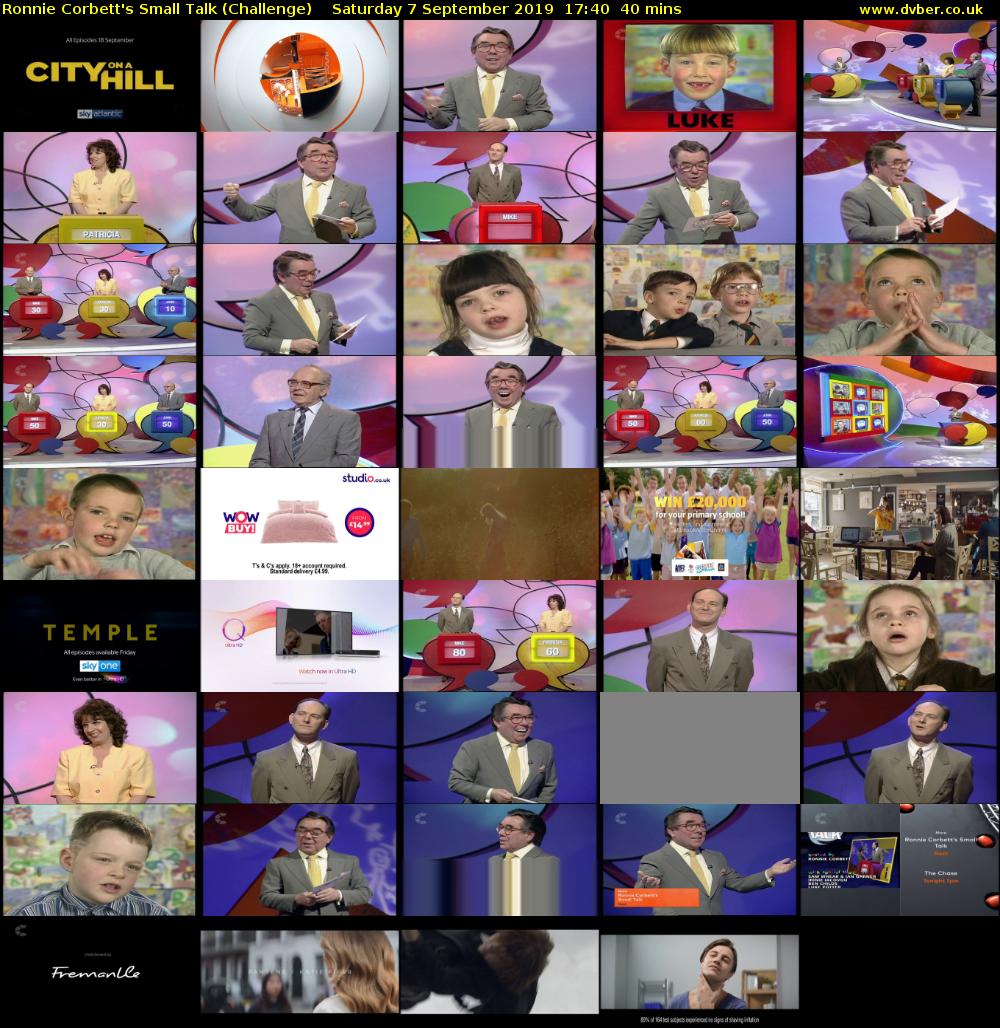 Ronnie Corbett's Small Talk (Challenge) Saturday 7 September 2019 17:40 - 18:20
