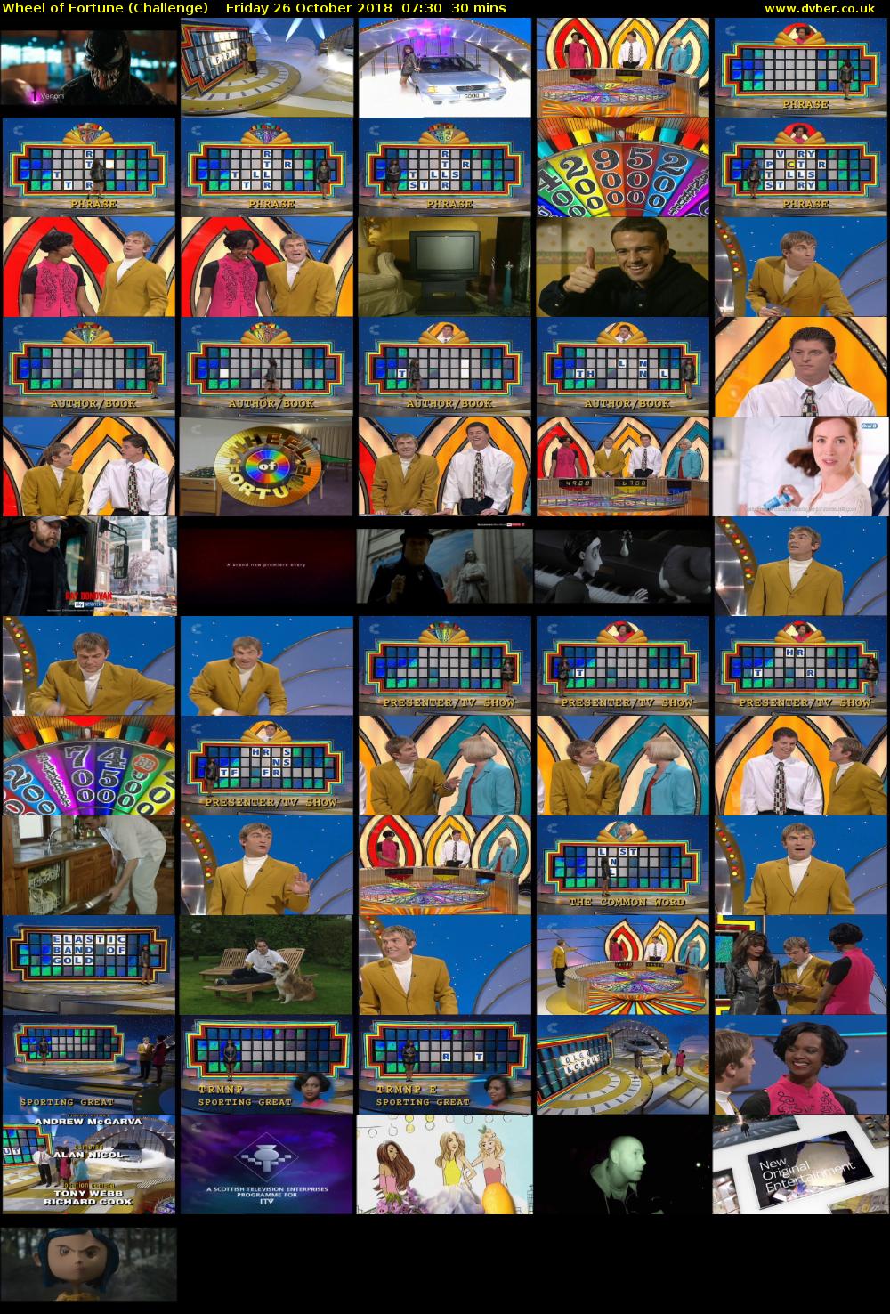 Wheel of Fortune (Challenge) Friday 26 October 2018 07:30 - 08:00