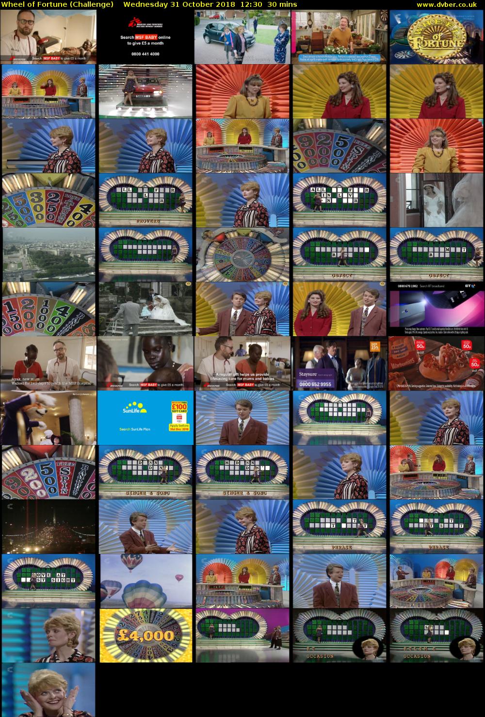 Wheel of Fortune (Challenge) Wednesday 31 October 2018 12:30 - 13:00