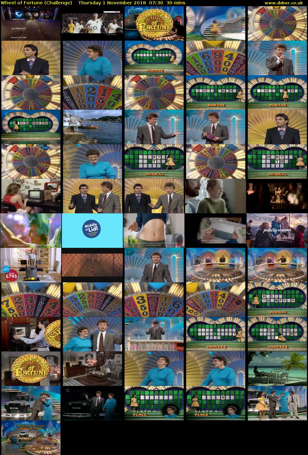 Wheel of Fortune (Challenge) Thursday 1 November 2018 07:30 - 08:00