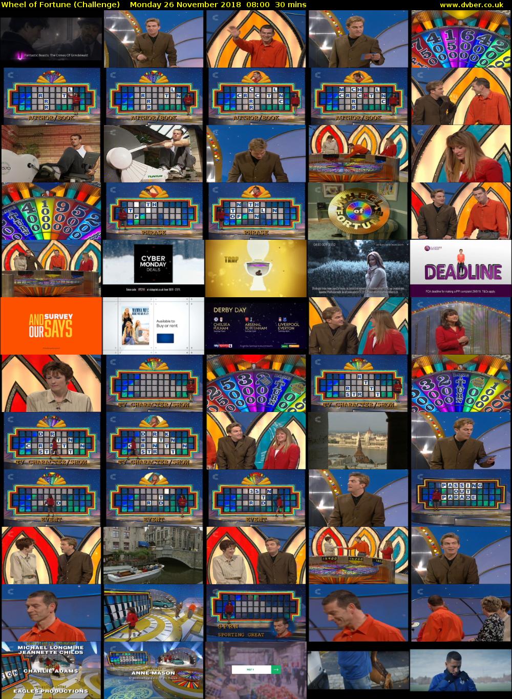 Wheel of Fortune (Challenge) Monday 26 November 2018 08:00 - 08:30