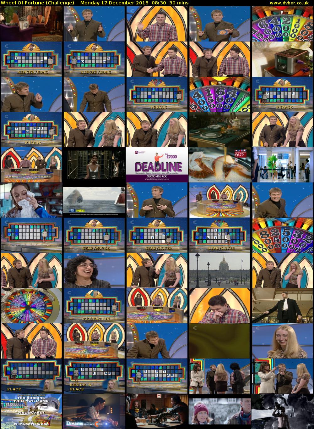 Wheel of Fortune (Challenge) Monday 17 December 2018 08:30 - 09:00