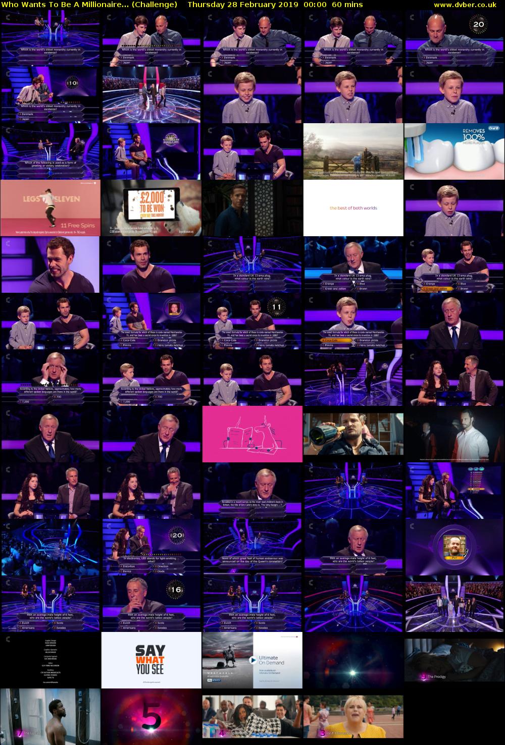 Who Wants To Be A Millionaire... (Challenge) Thursday 28 February 2019 00:00 - 01:00