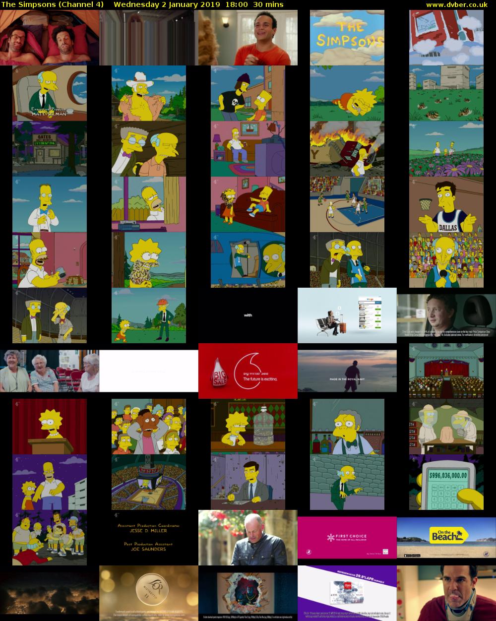 The Simpsons (Channel 4) Wednesday 2 January 2019 18:00 - 18:30