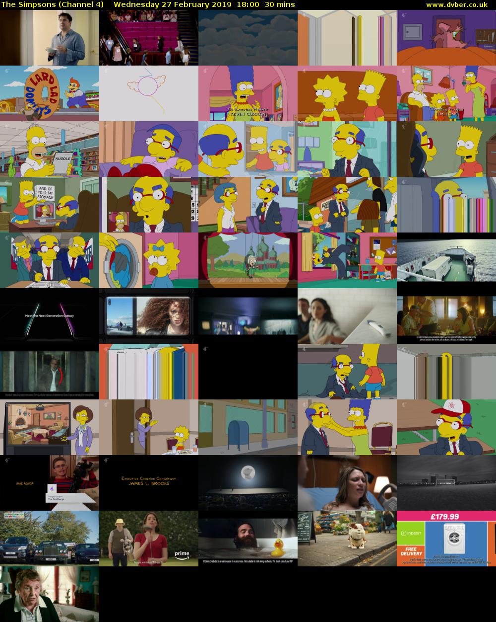 The Simpsons (Channel 4) Wednesday 27 February 2019 18:00 - 18:30