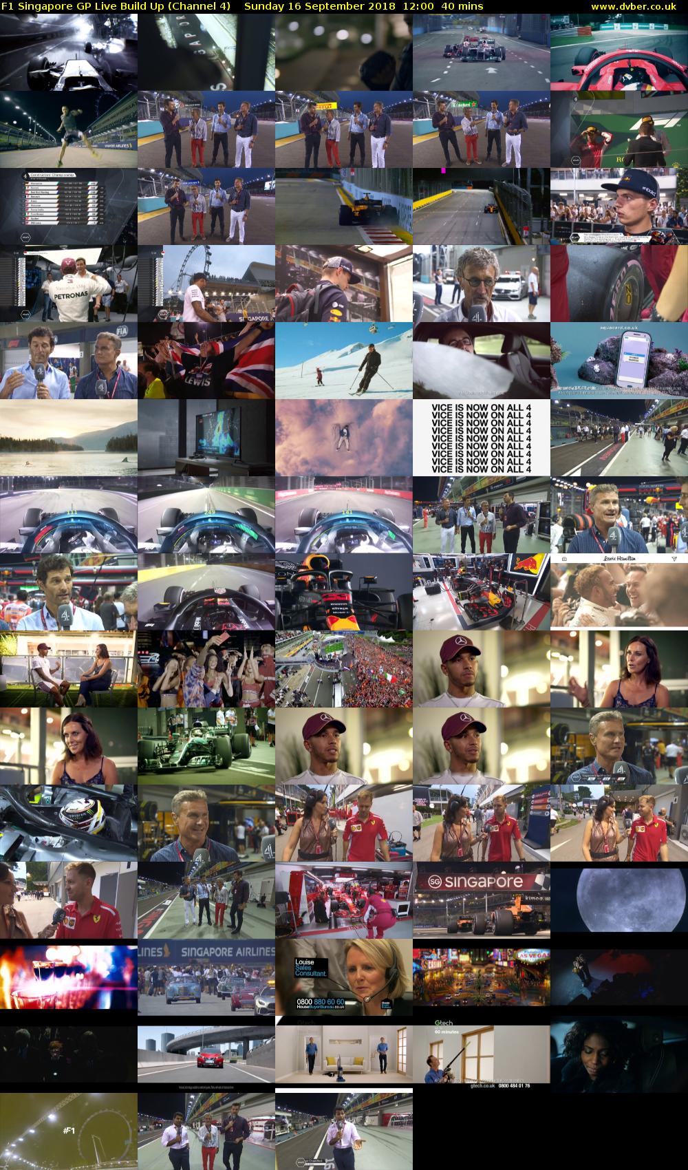 F1 Singapore GP Live Build Up (Channel 4) Sunday 16 September 2018 12:00 - 12:40