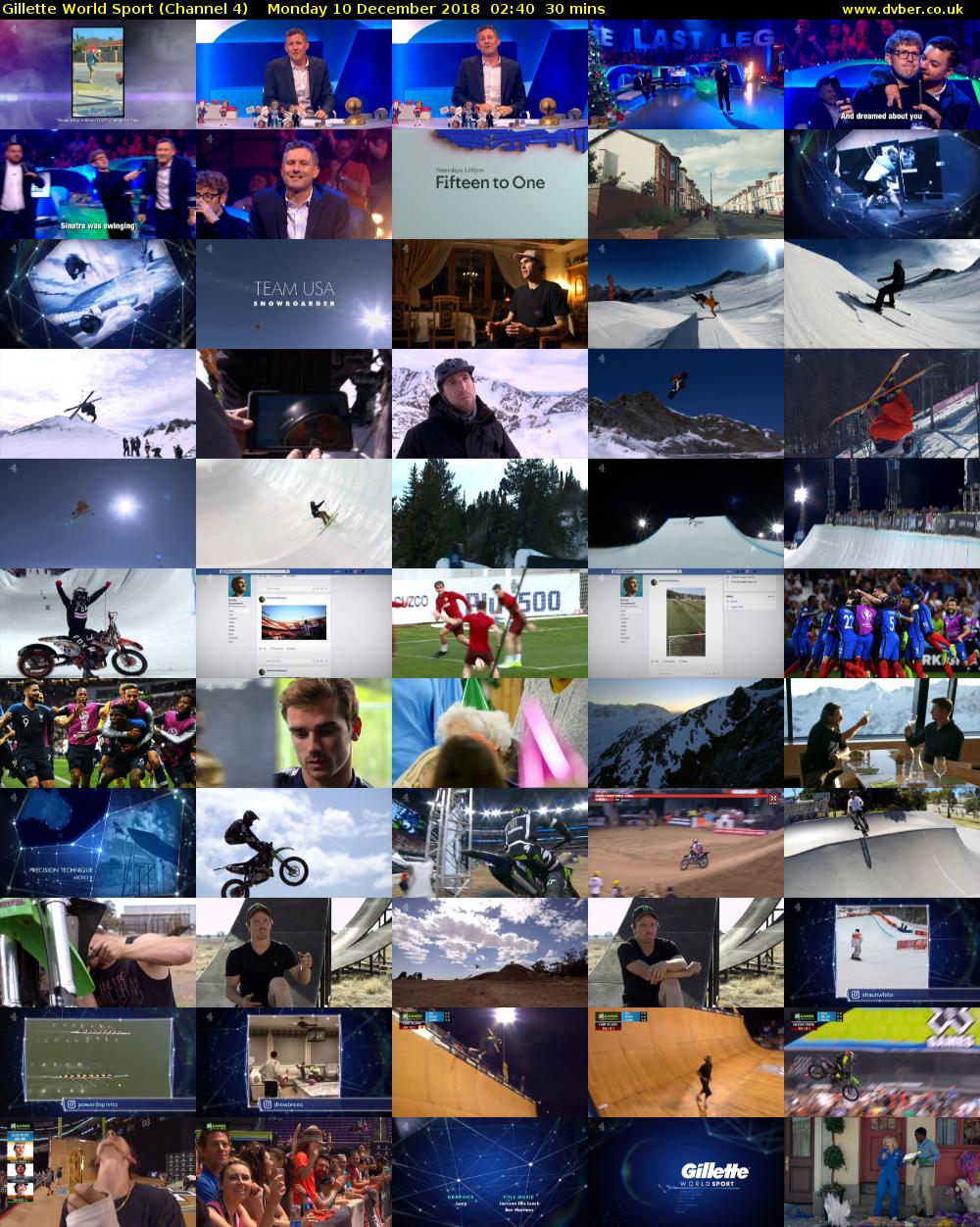 Gillette World Sport (Channel 4) Monday 10 December 2018 02:40 - 03:10