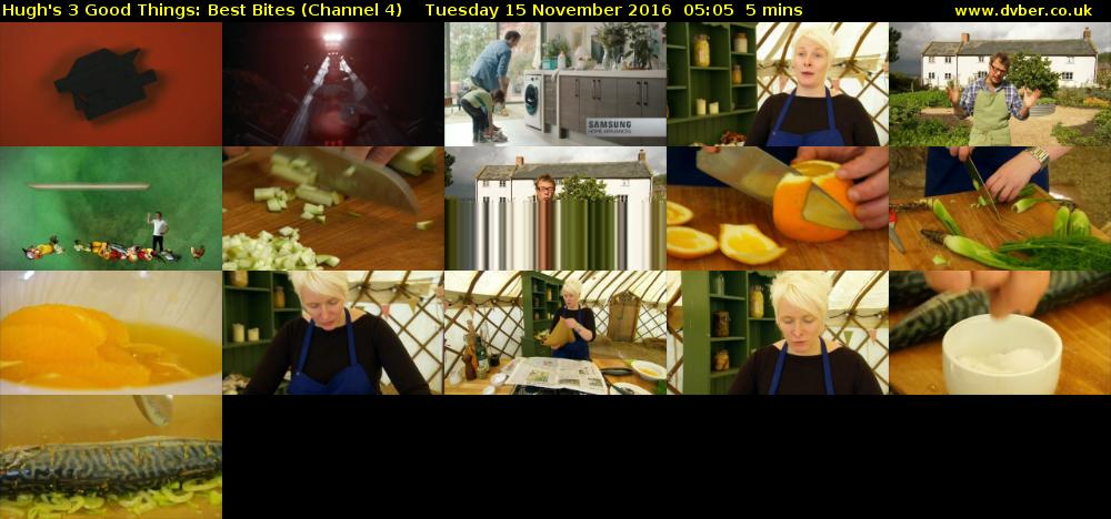 Hugh's 3 Good Things: Best Bites (Channel 4) Tuesday 15 November 2016 05:05 - 05:10