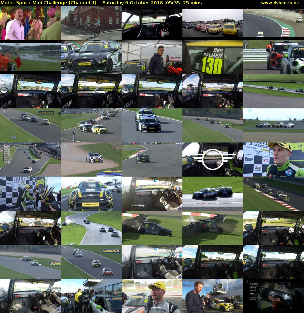 Motor Sport: Mini Challenge (Channel 4) Saturday 6 October 2018 05:35 - 06:00