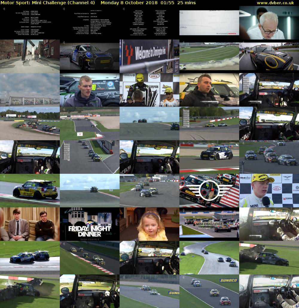 Motor Sport: Mini Challenge (Channel 4) Monday 8 October 2018 01:55 - 02:20