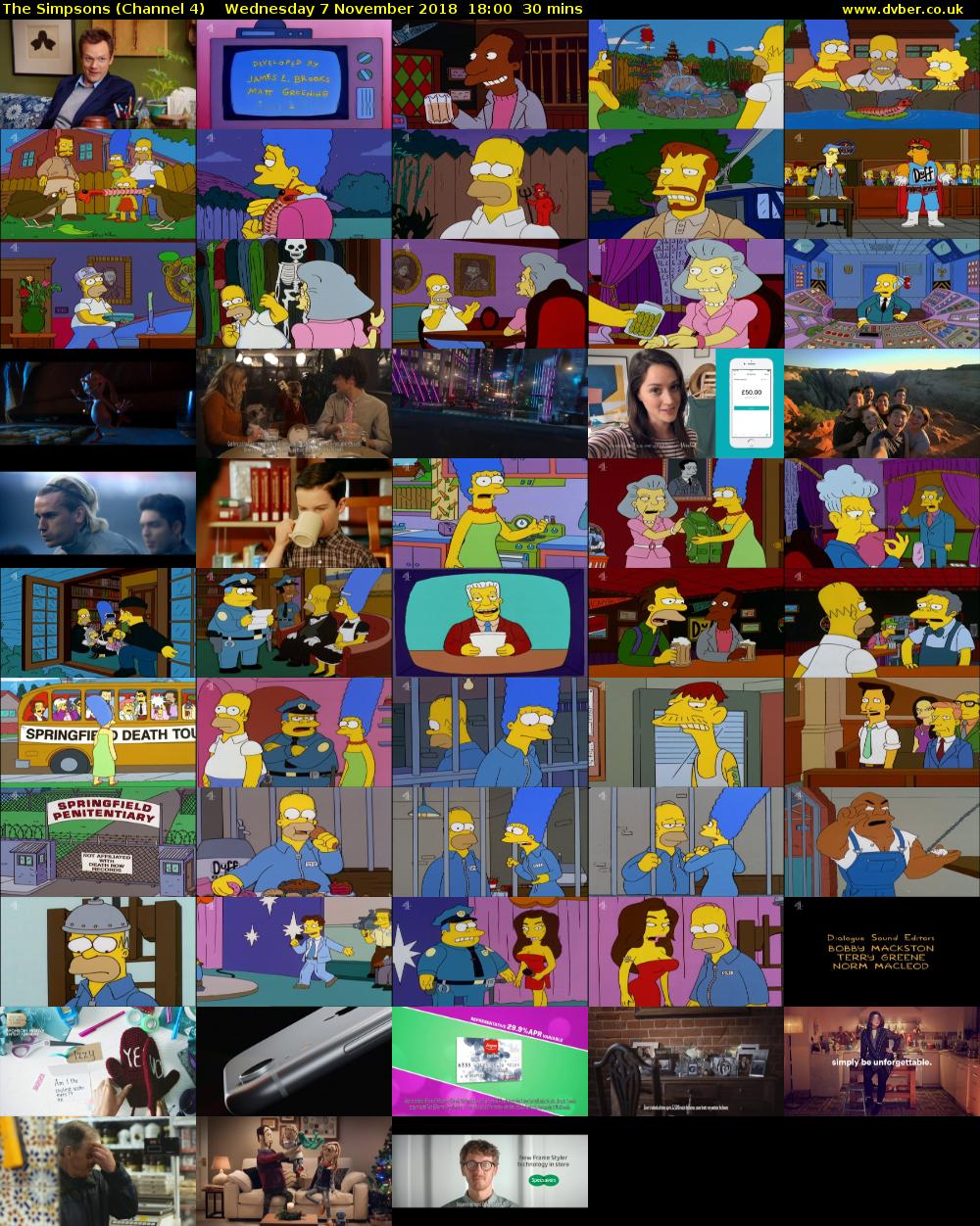 The Simpsons (Channel 4) Wednesday 7 November 2018 18:00 - 18:30