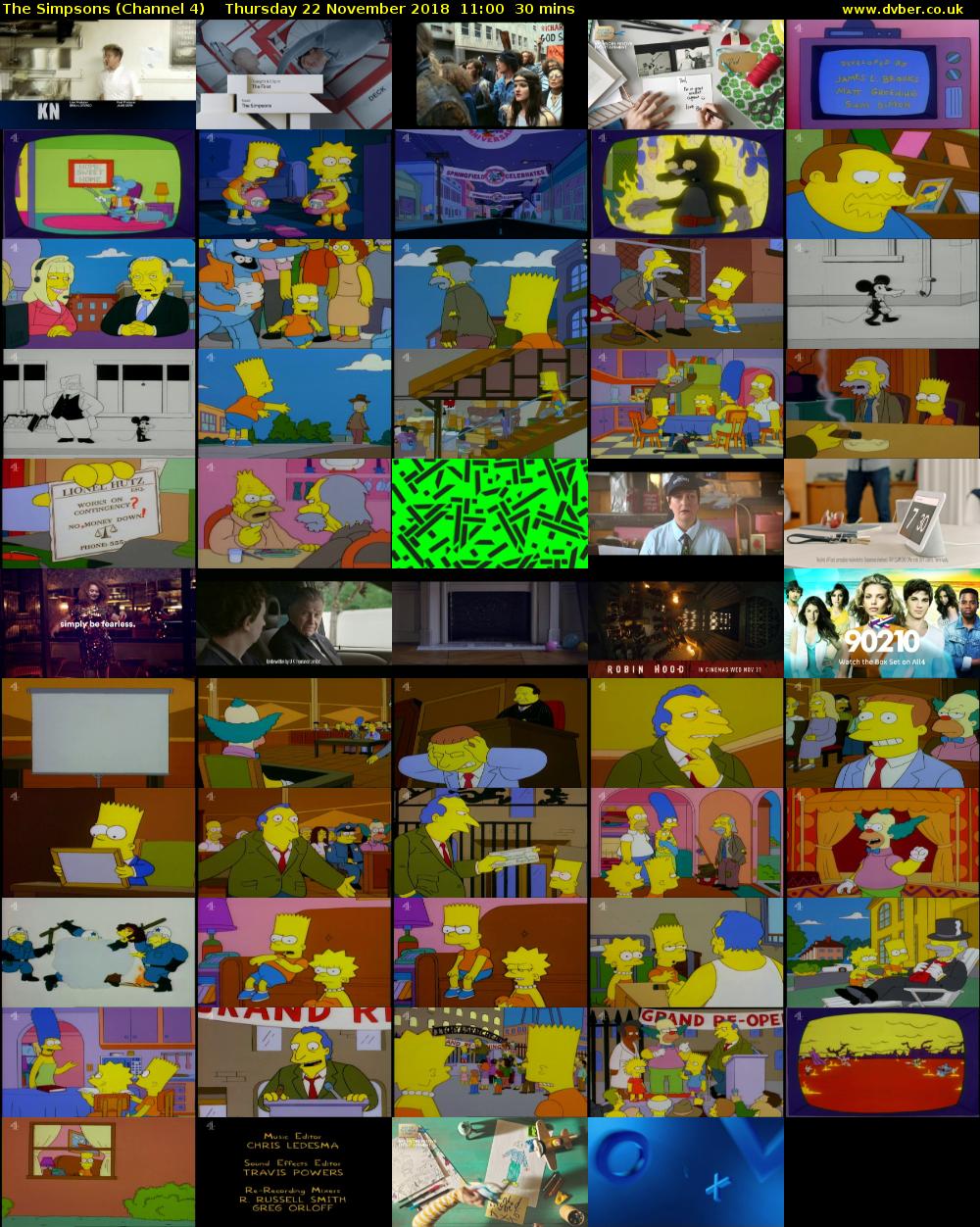 The Simpsons (Channel 4) Thursday 22 November 2018 11:00 - 11:30